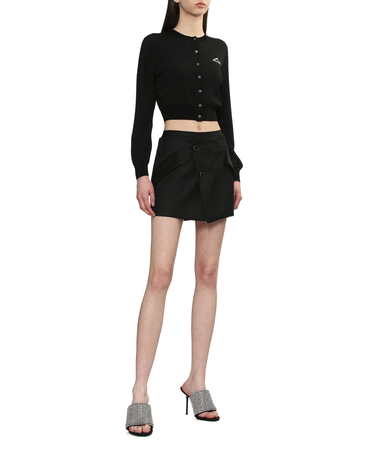 Cropped athletic mesh cardigan