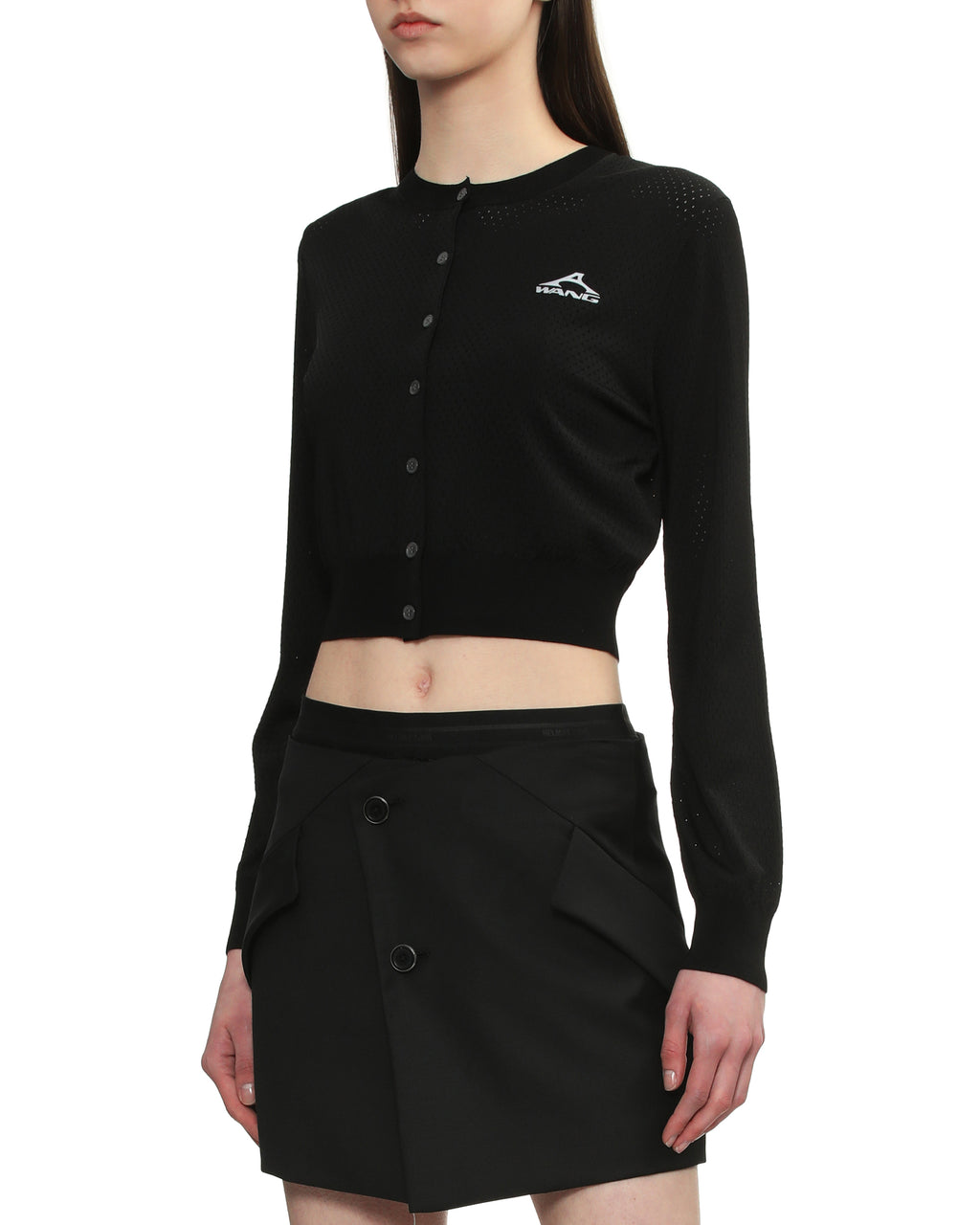 Cropped athletic mesh cardigan