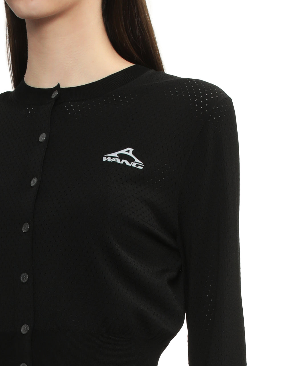 Cropped athletic mesh cardigan