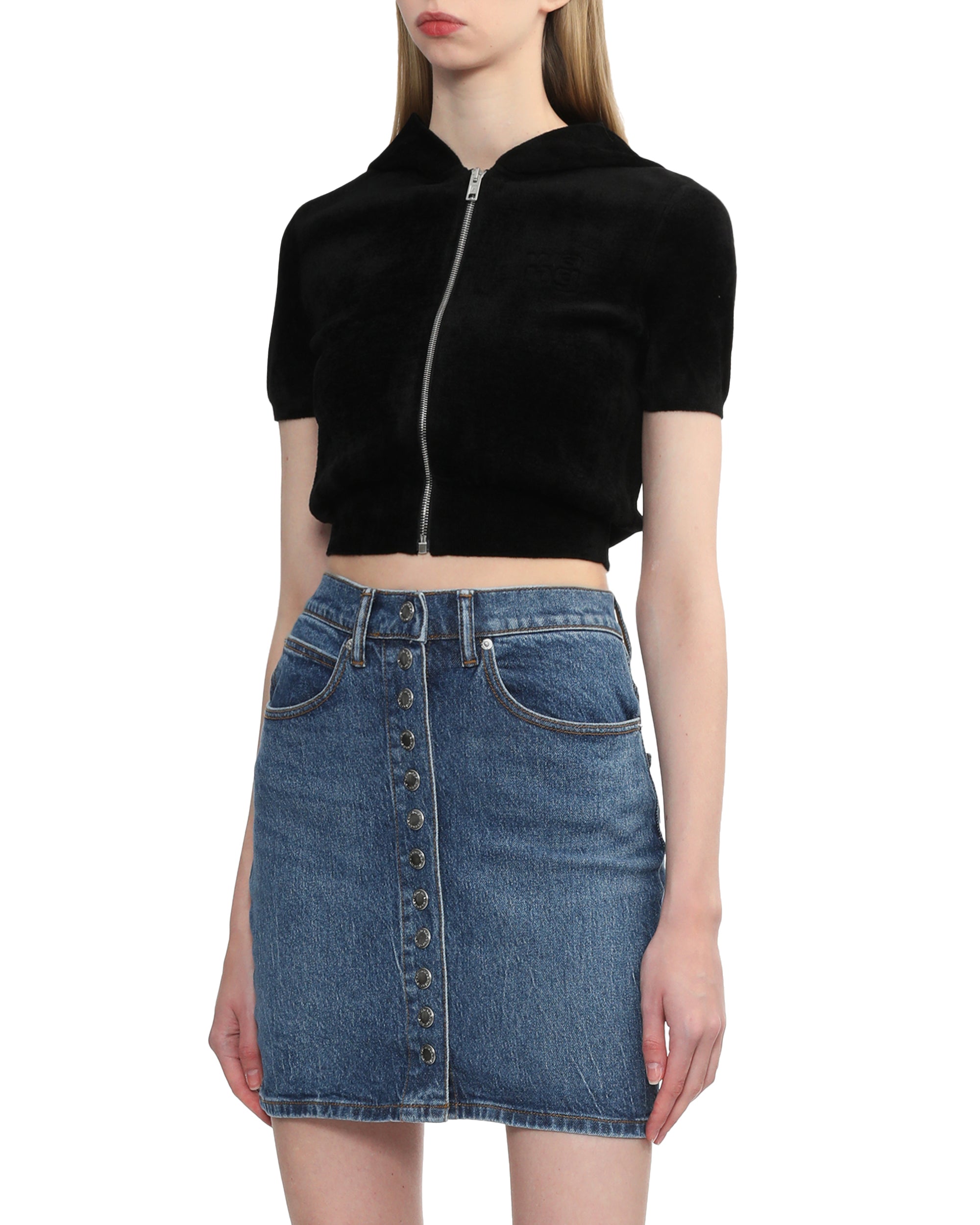 Cropped short sleeve logo hoodie