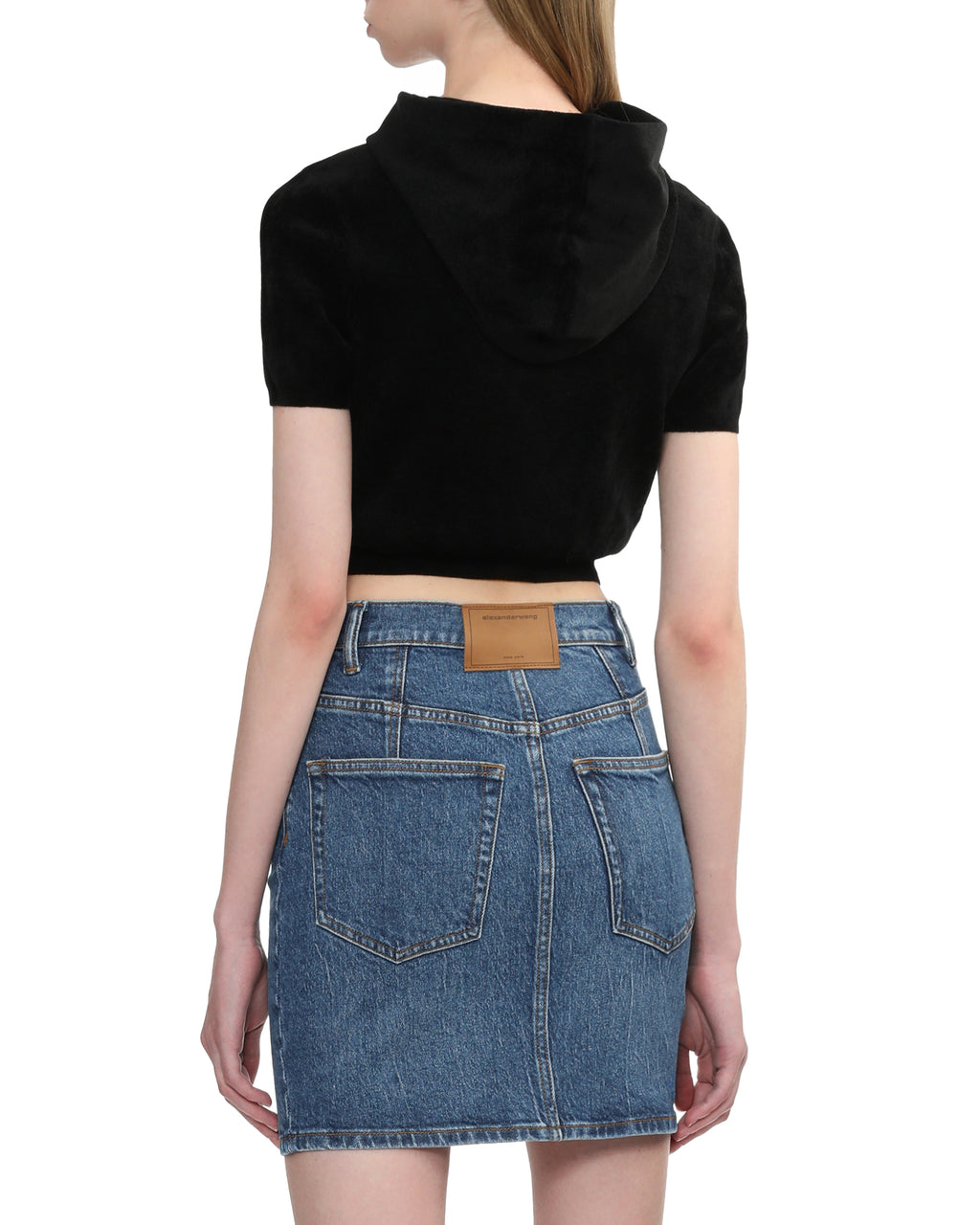 Cropped short sleeve logo hoodie