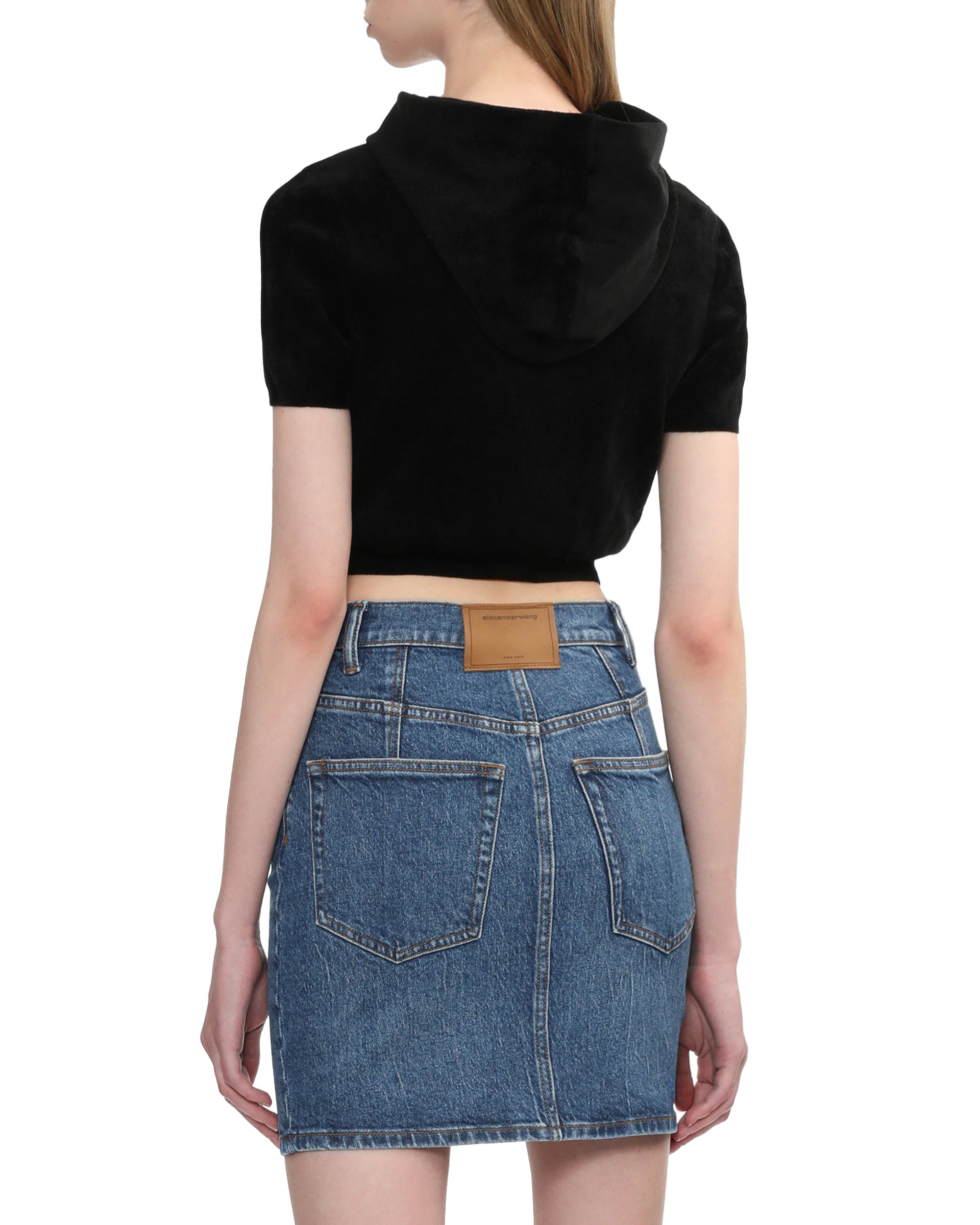 Cropped short sleeve logo hoodie