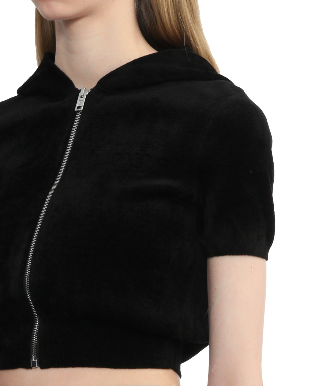 Cropped short sleeve logo hoodie