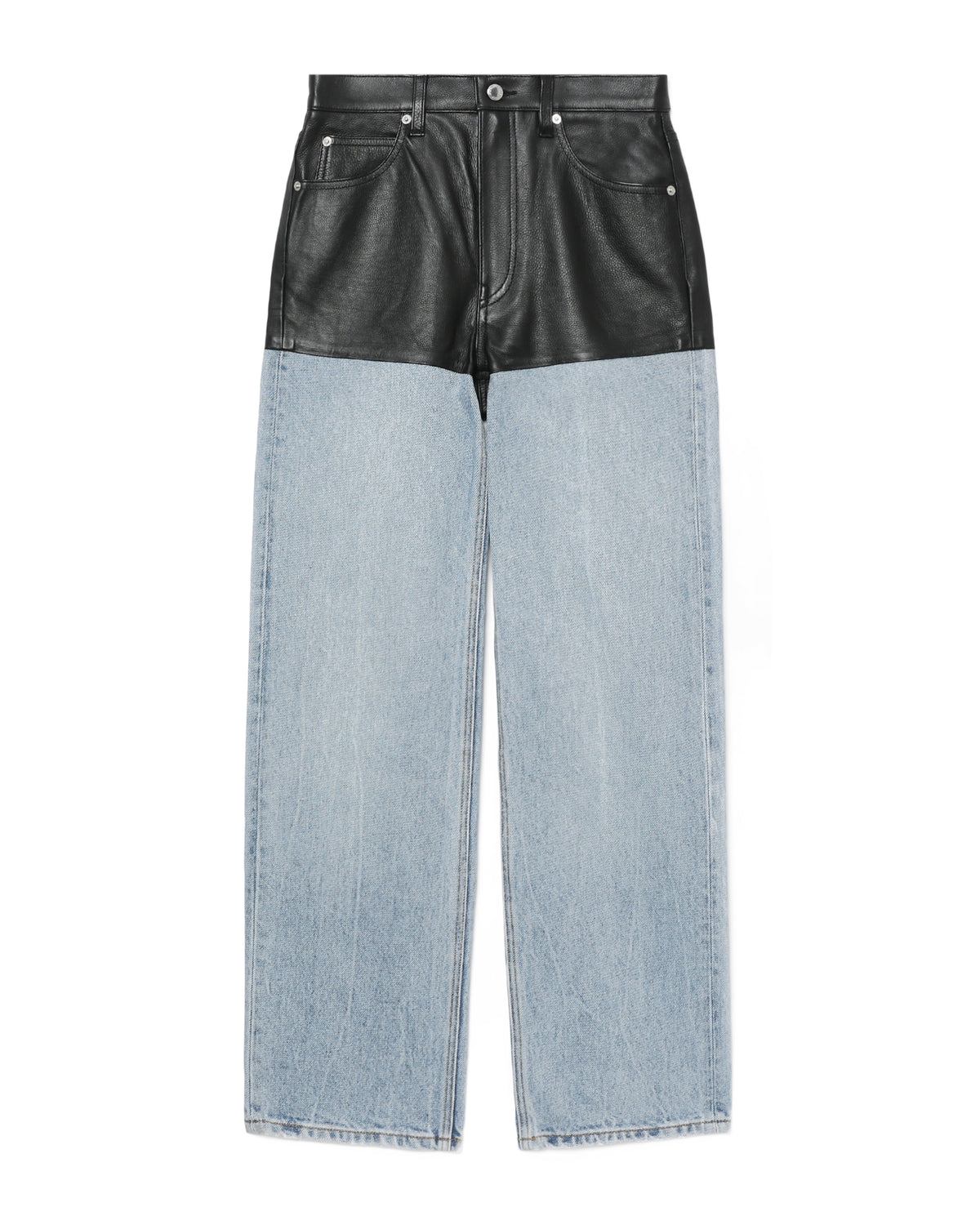 Leather stacker denim jeans