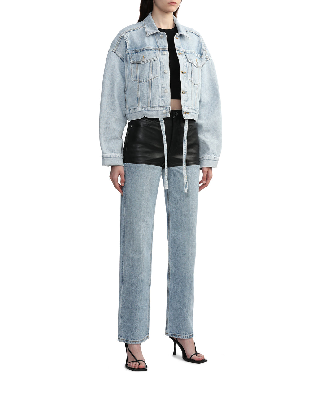 Leather stacker denim jeans