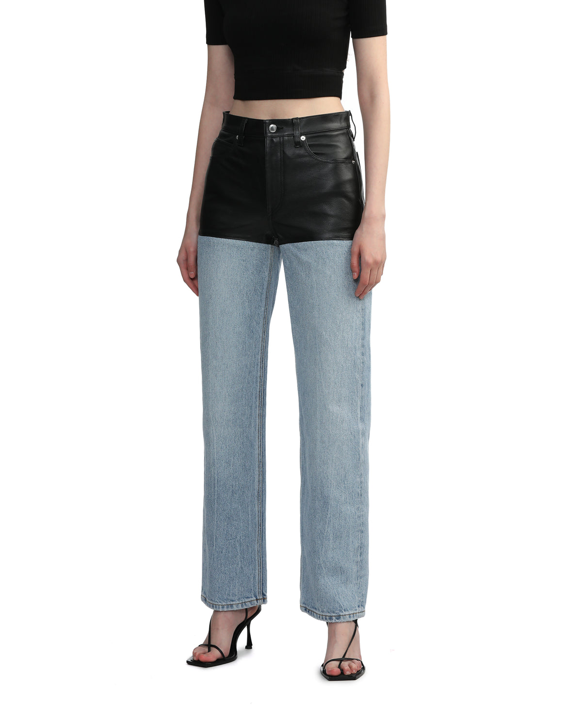 Leather stacker denim jeans