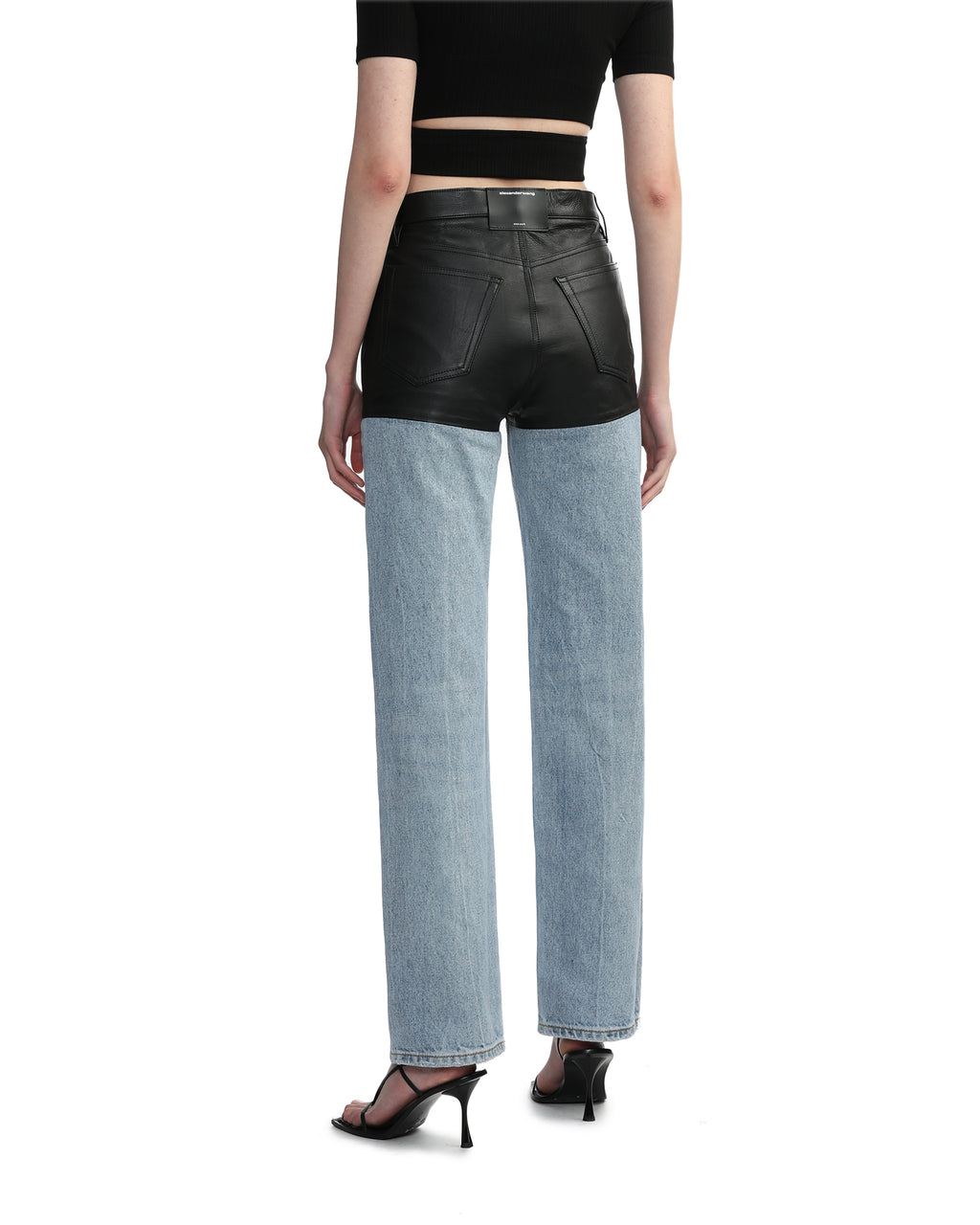 Leather stacker denim jeans