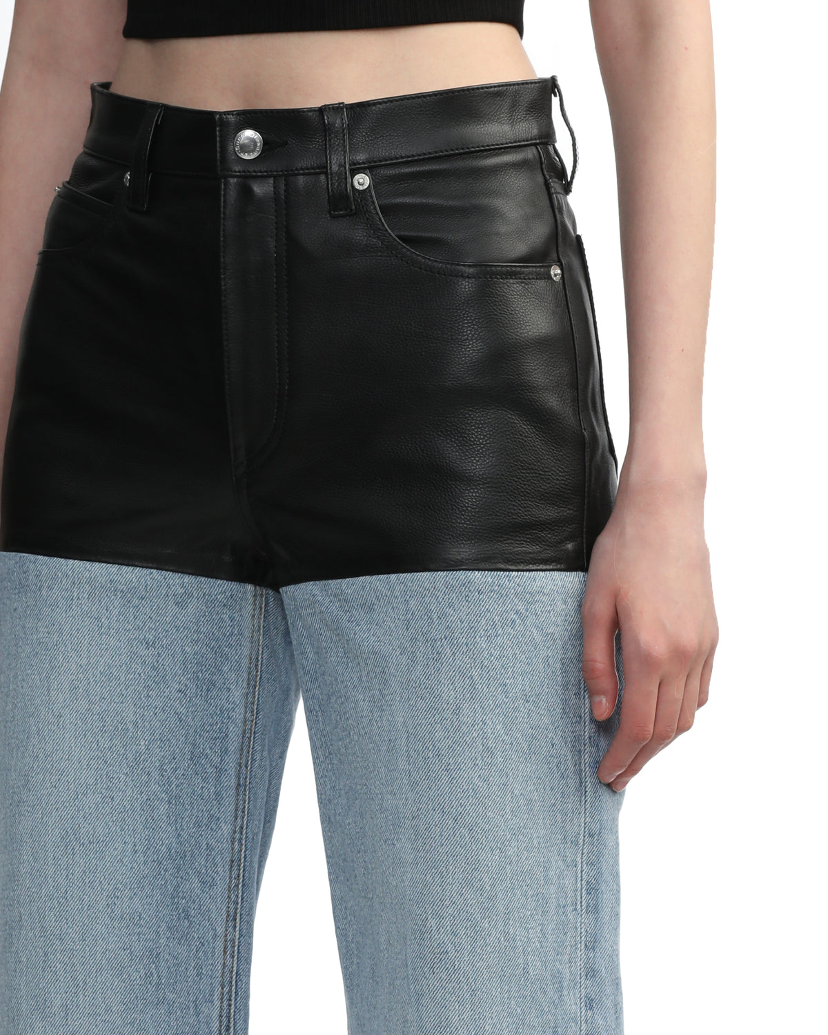 Leather stacker denim jeans