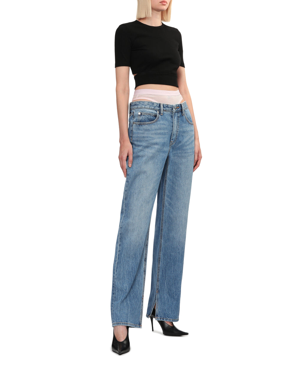 Pre-styled slit-hem jeans