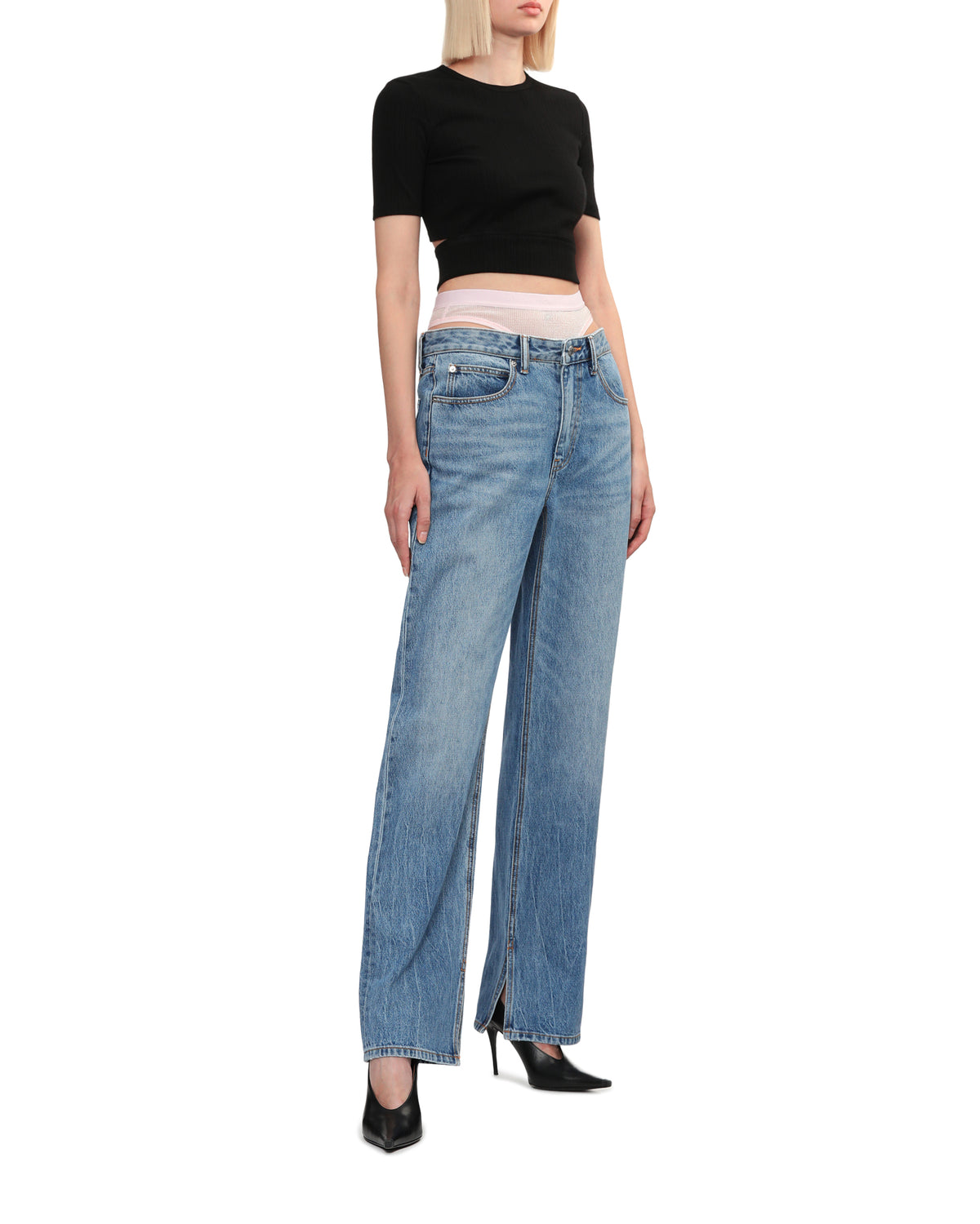 Pre-styled slit-hem jeans