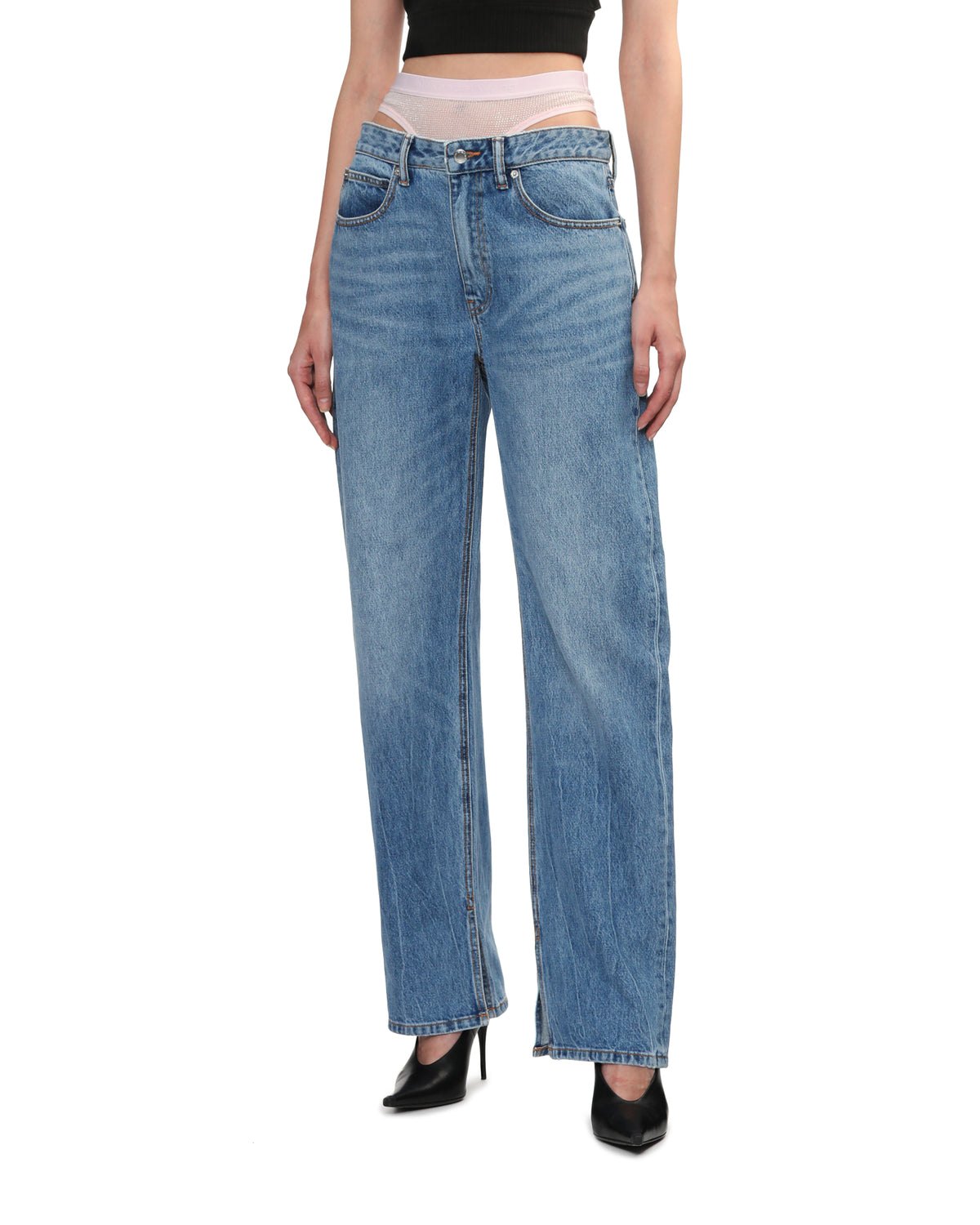 Pre-styled slit-hem jeans