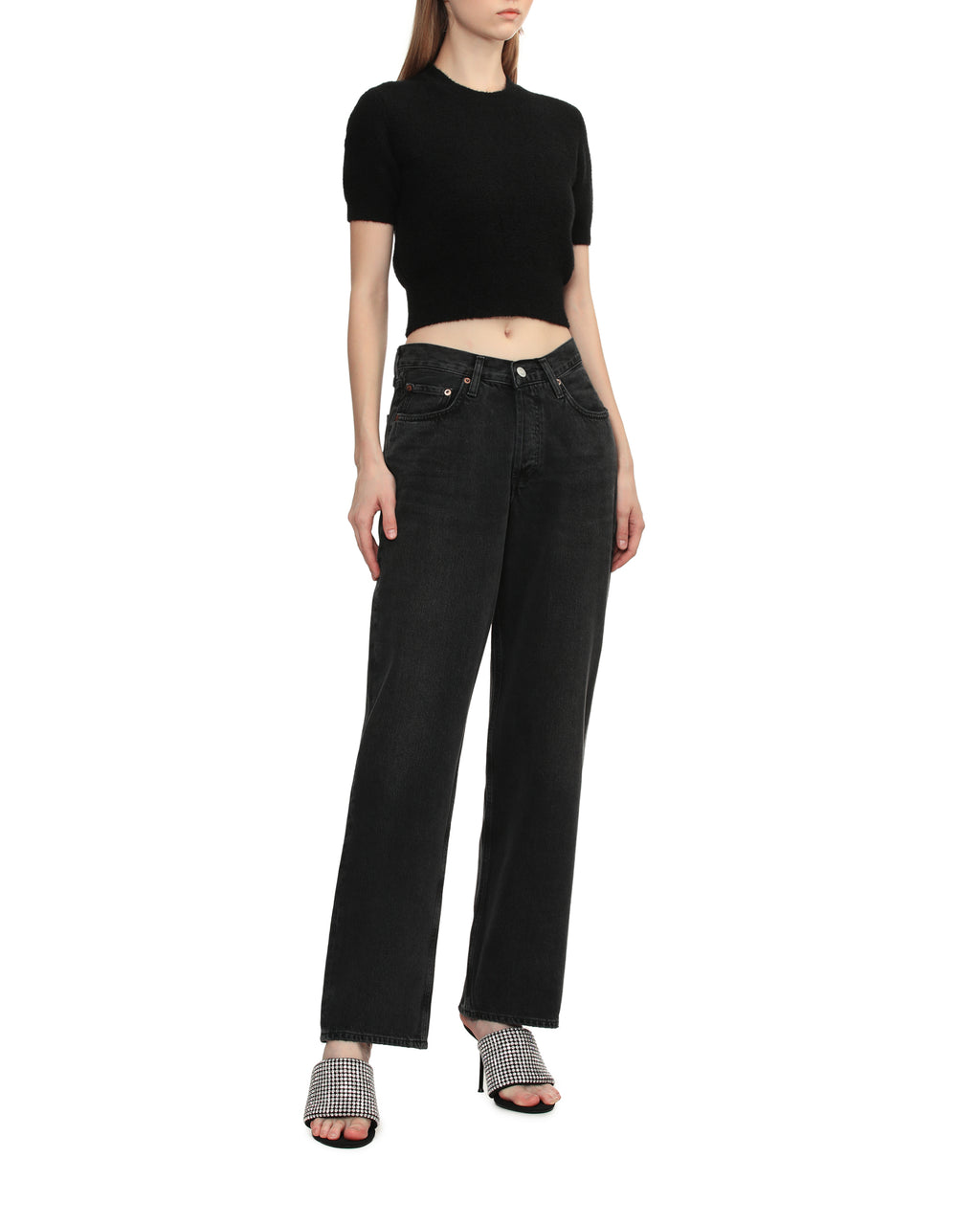 Logo knit short sleeve crop top