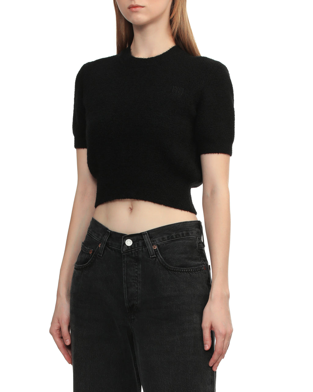Logo knit short sleeve crop top