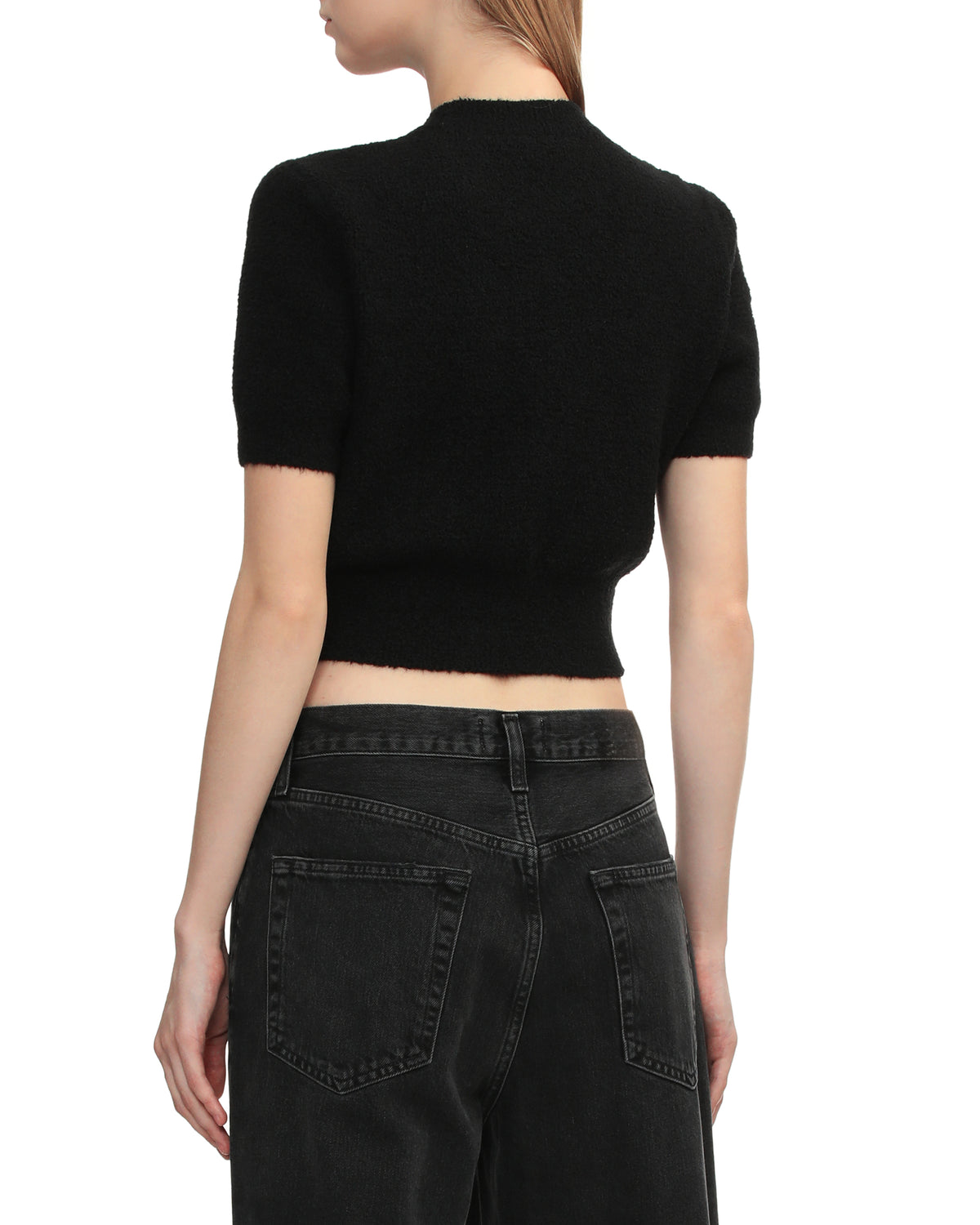 Logo knit short sleeve crop top