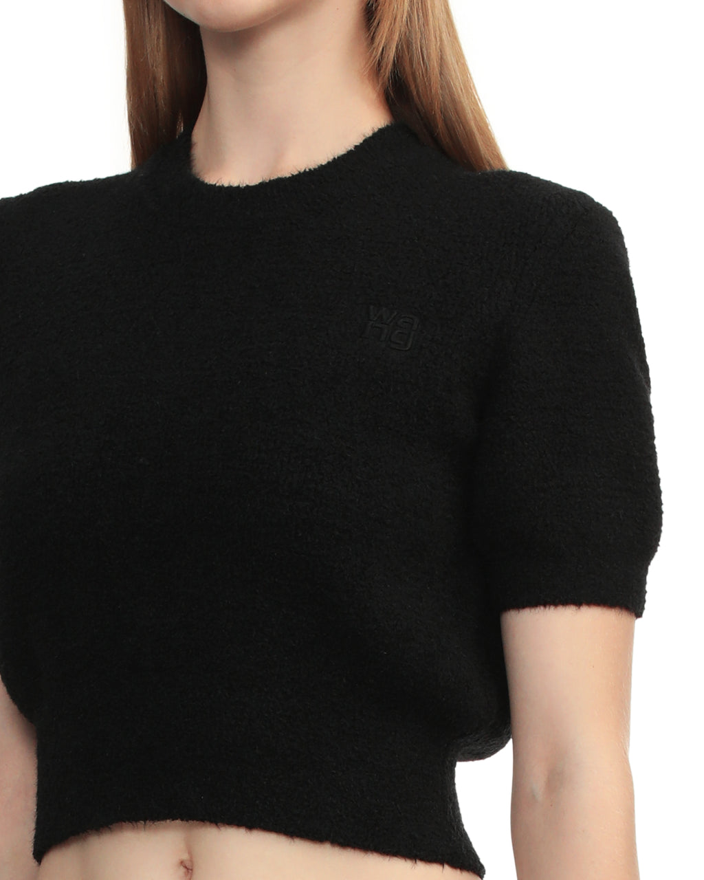 Logo knit short sleeve crop top