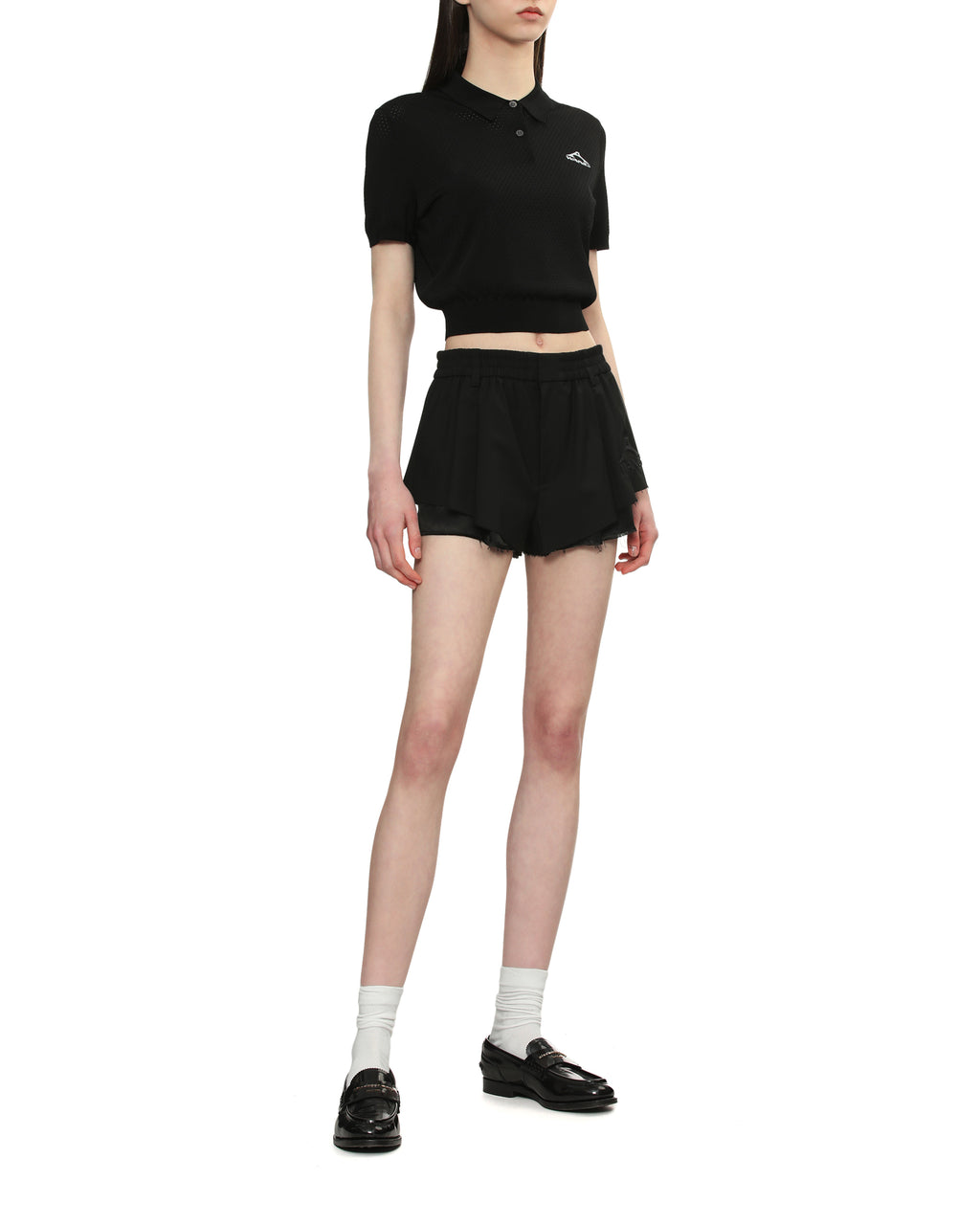 3D logo mesh cropped polo shirt