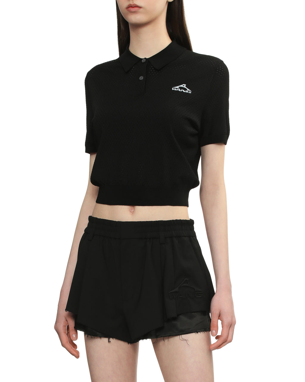 3D logo mesh cropped polo shirt
