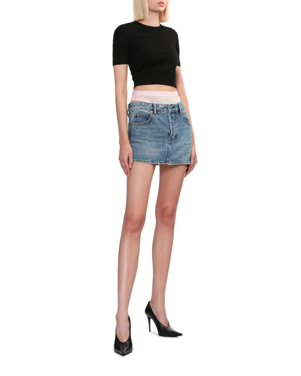 Pre-styled crystal hotfix denim mini skirt
