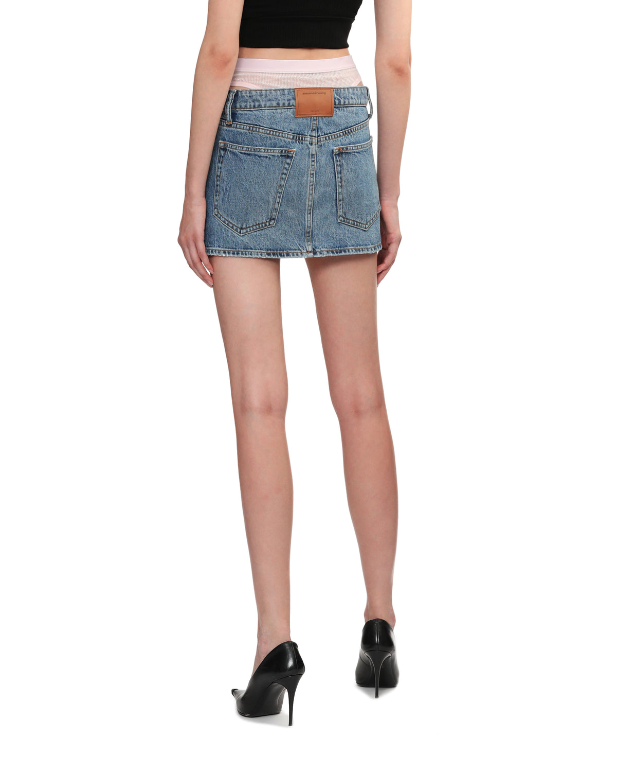 Pre-styled crystal hotfix denim mini skirt