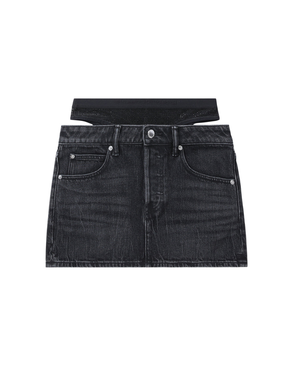 Pre-styled crystal hotfix denim mini skirt