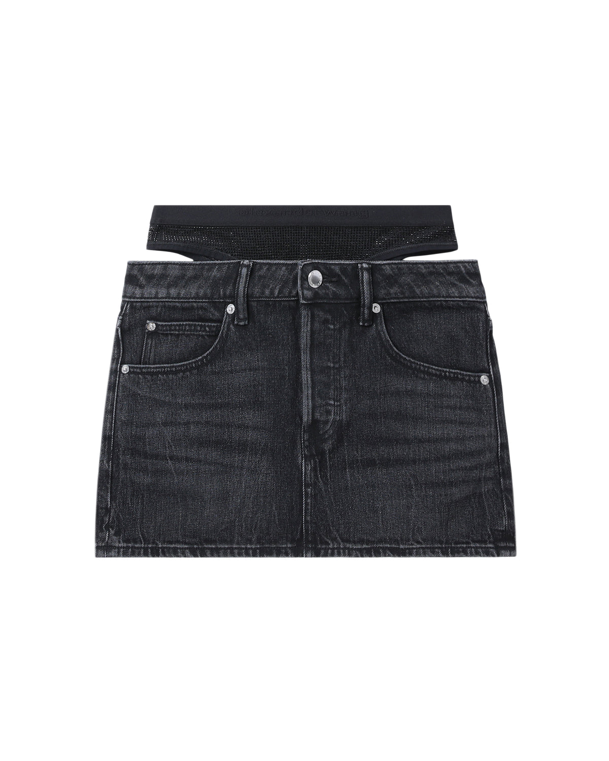Pre-styled crystal hotfix denim mini skirt