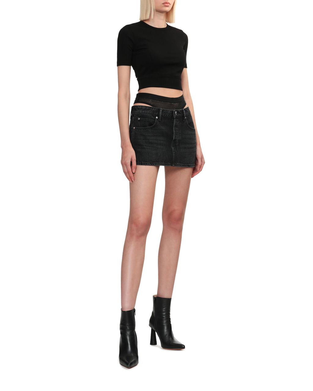 Pre-styled crystal hotfix denim mini skirt