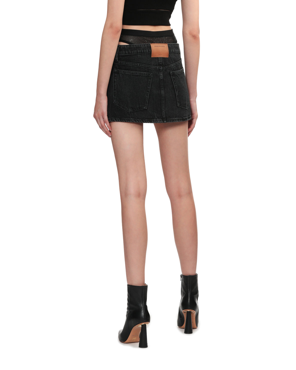 Pre-styled crystal hotfix denim mini skirt