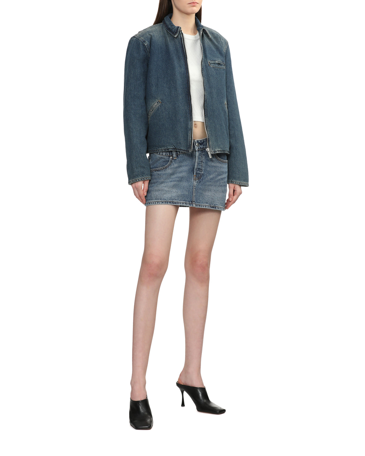 Denim asymmetric bikini layer mini skirt