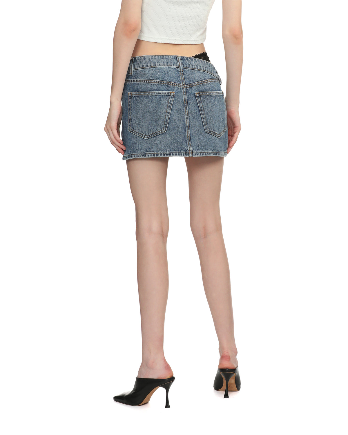 Denim asymmetric bikini layer mini skirt