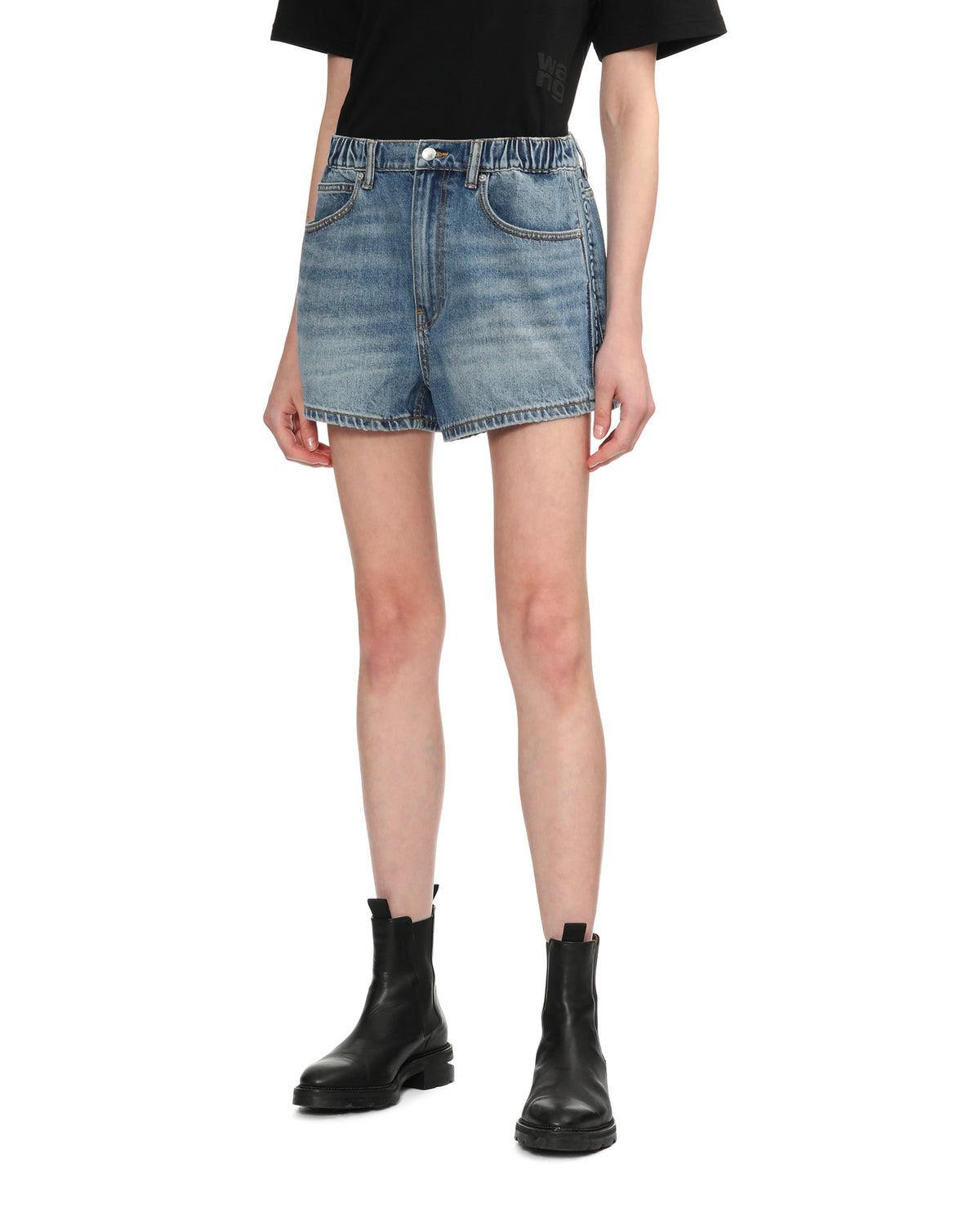 Marathon logo-embossed denim balloon jogger shorts