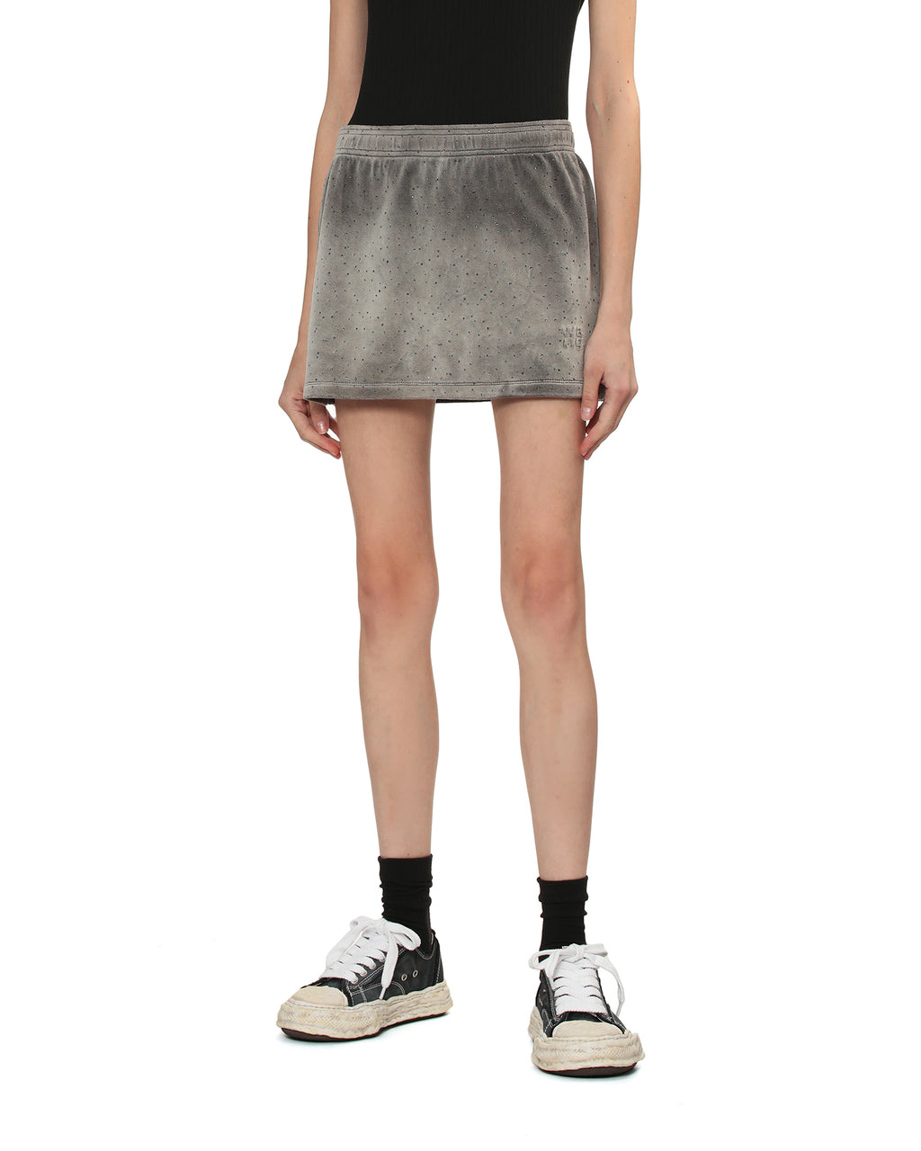 Mid-rise mini skort in crushed velour