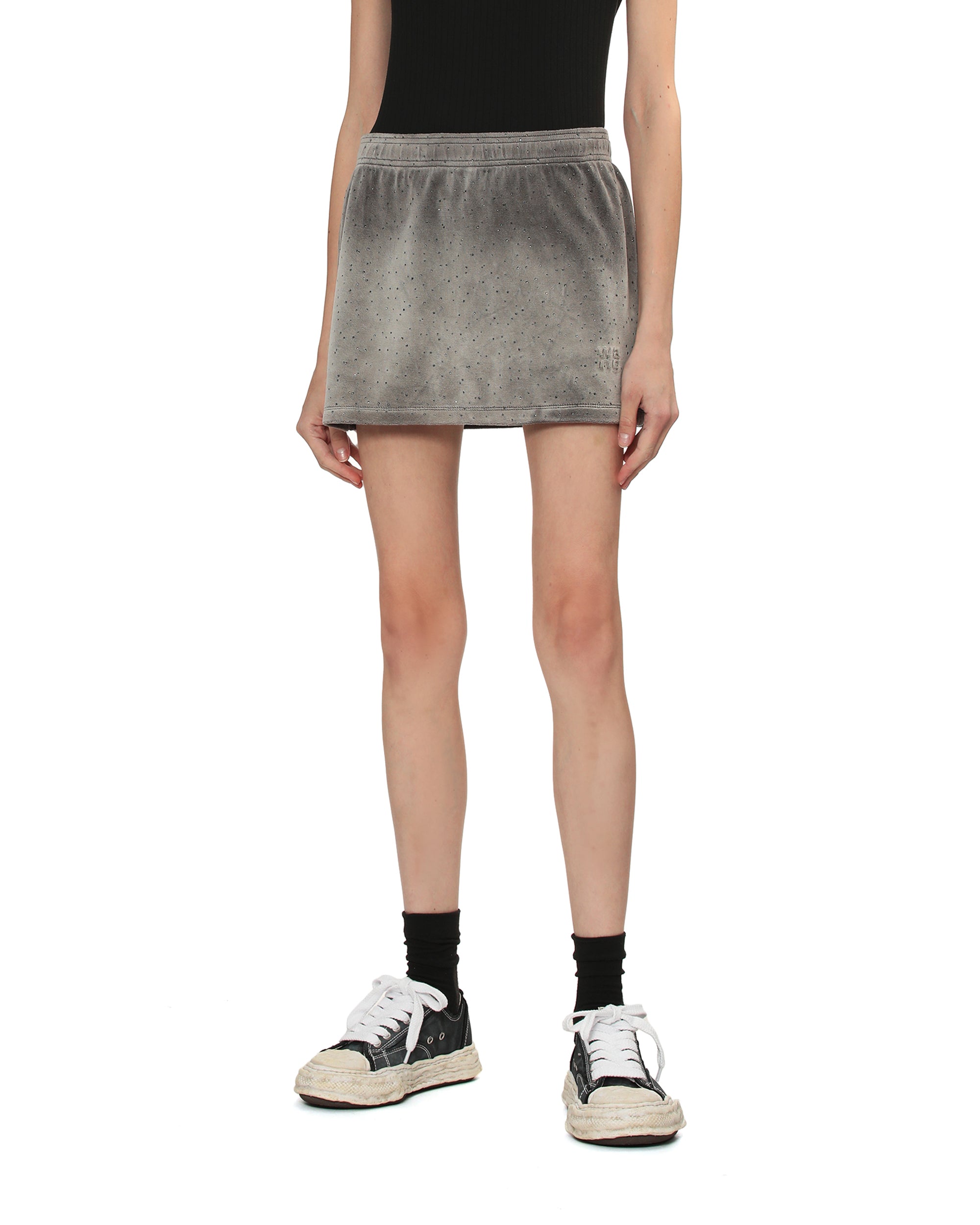 Mid-rise mini skort in crushed velour