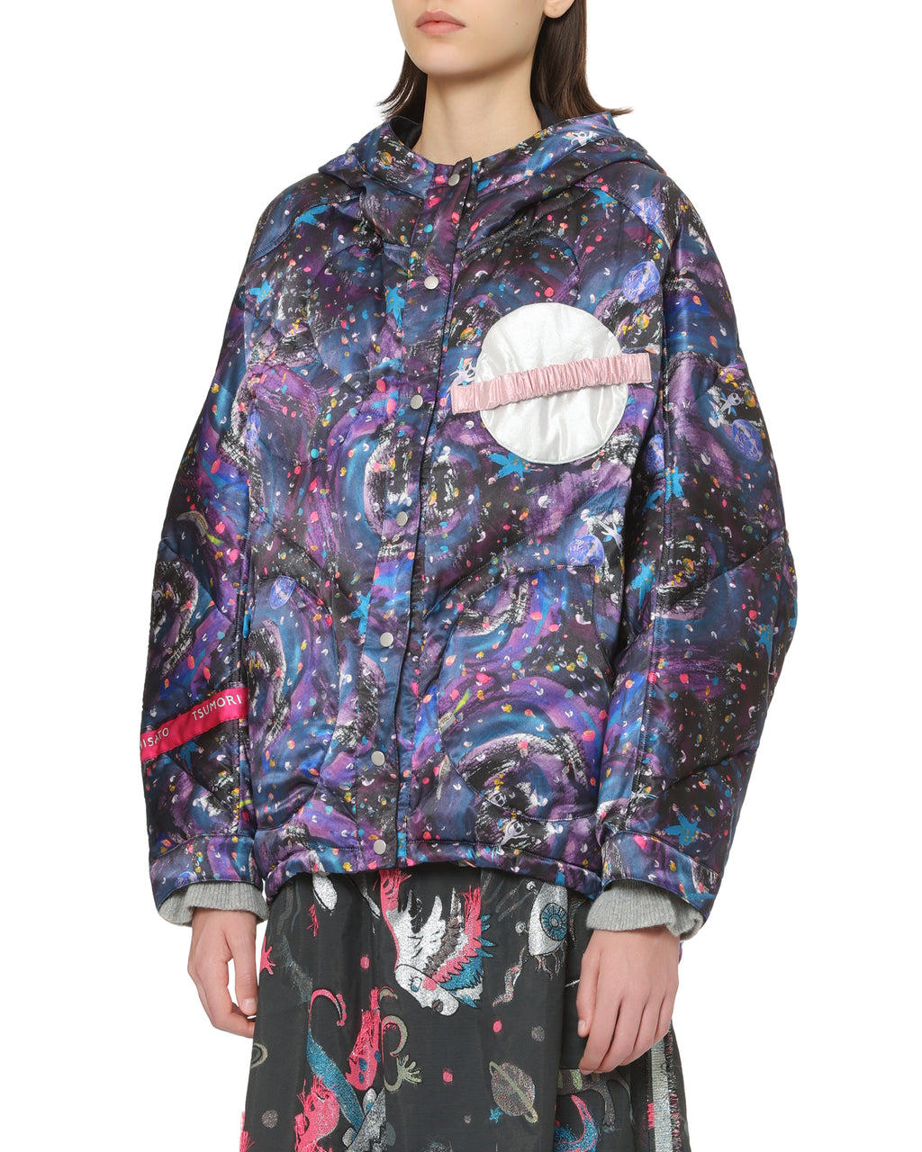 Printed hooded puffer jacket