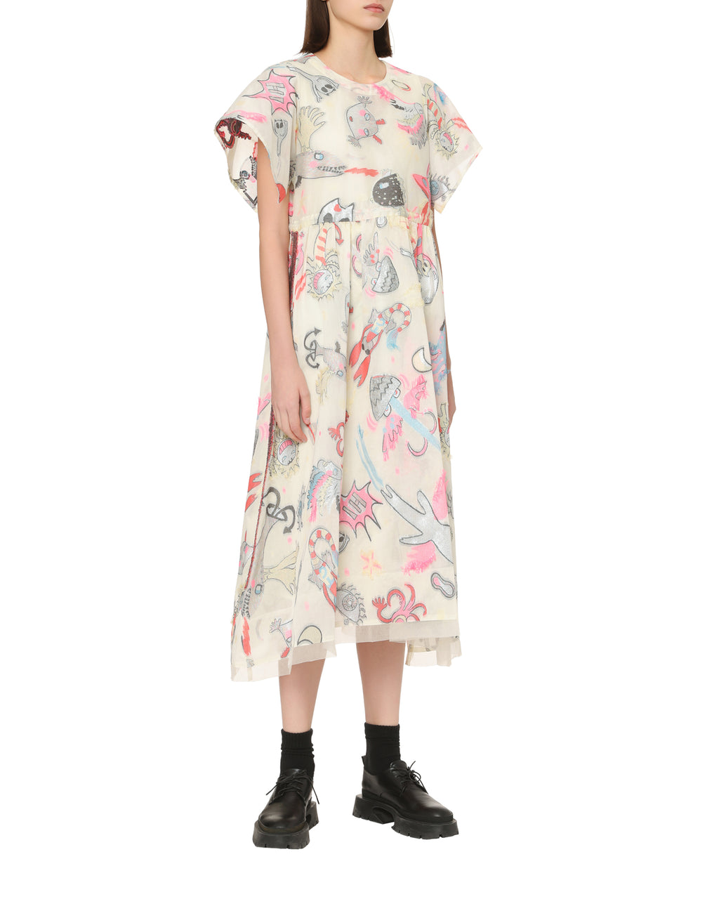 Printed gathered midi dress