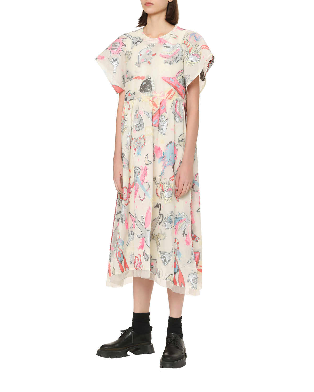 Printed gathered midi dress