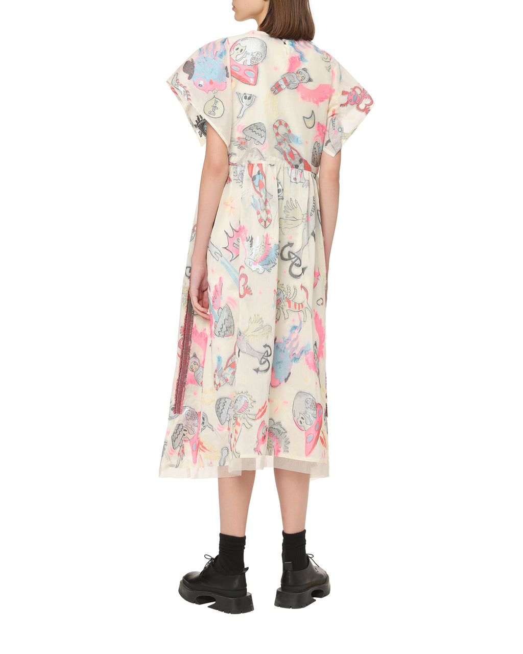 Printed gathered midi dress