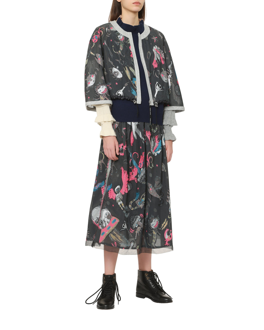 Cartoon print cropped jacket