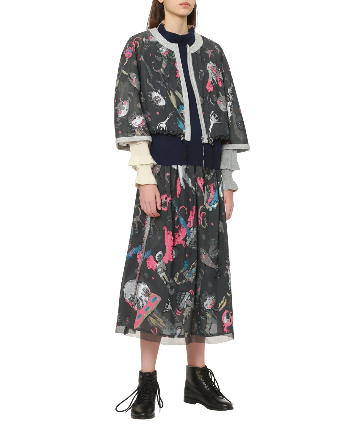 Cartoon print cropped jacket