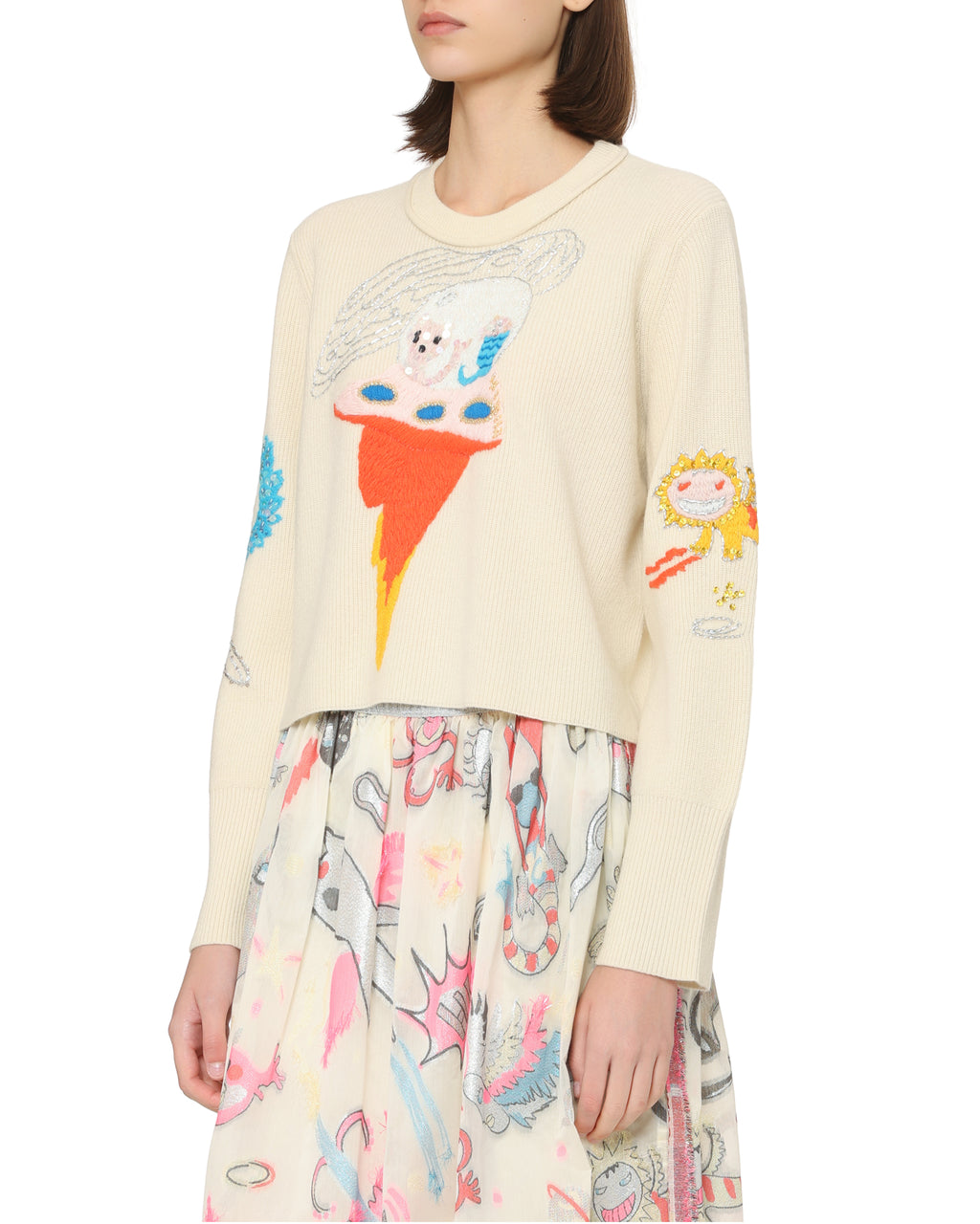 Embroidered crew neck knitwear