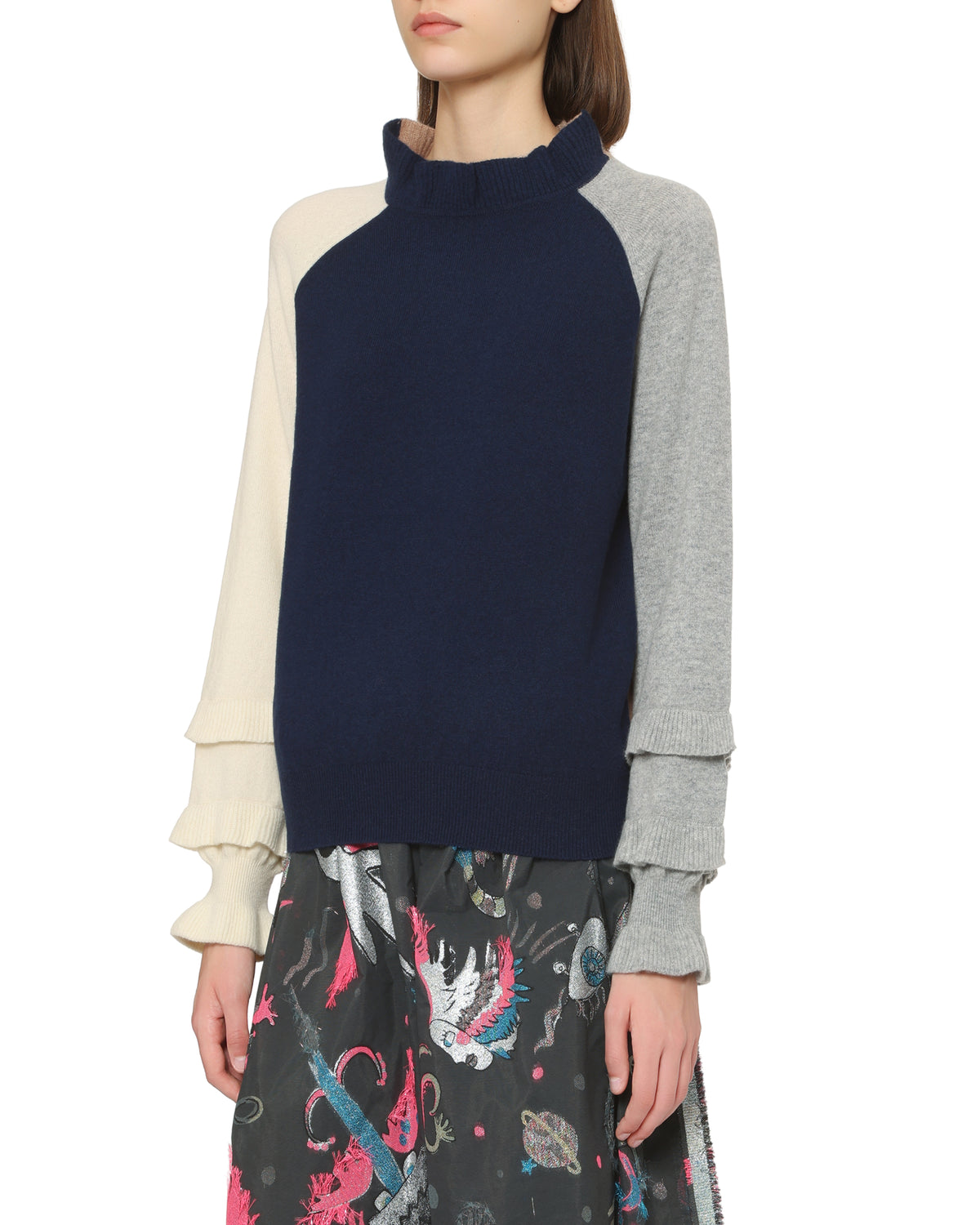 Mock neck ruffle sweater