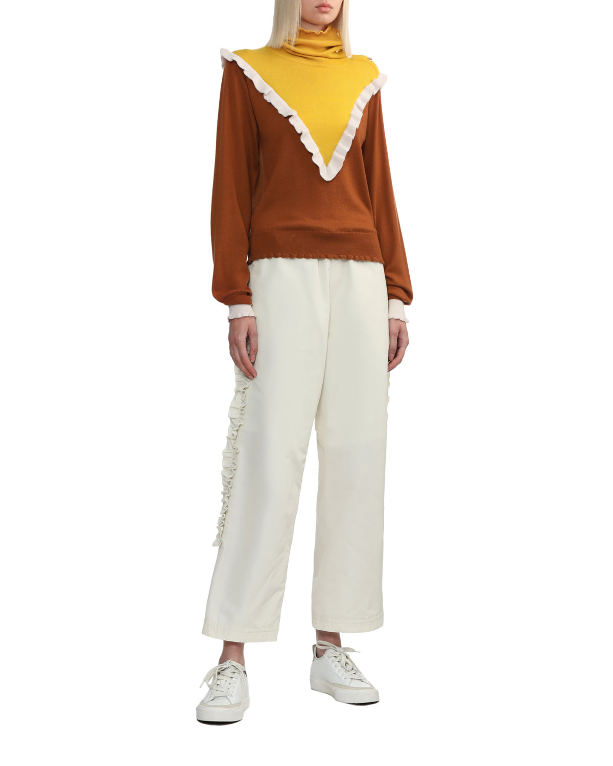 Colour block layered turtleneck pullover