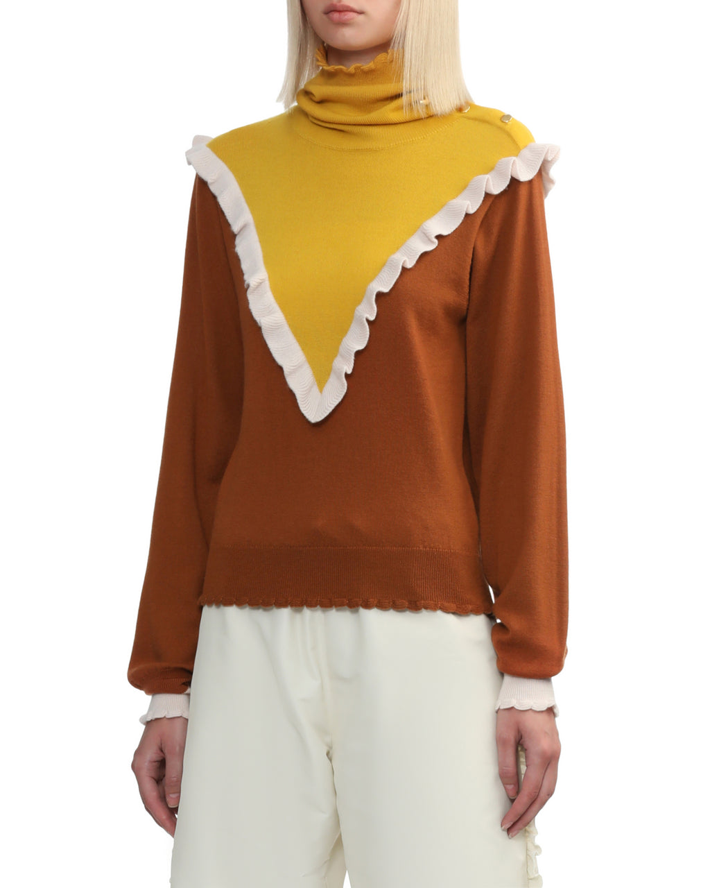 Colour block layered turtleneck pullover