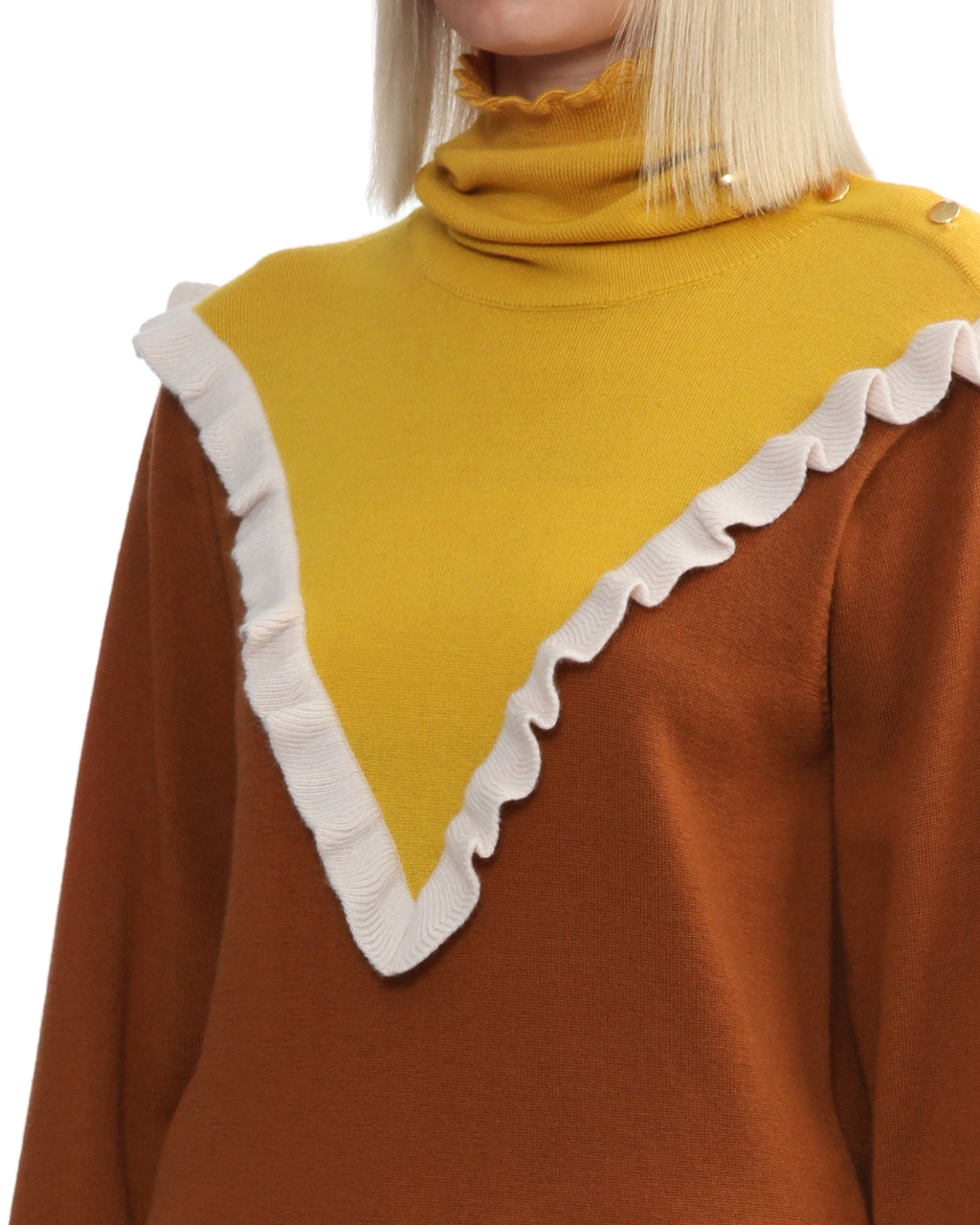 Colour block layered turtleneck pullover