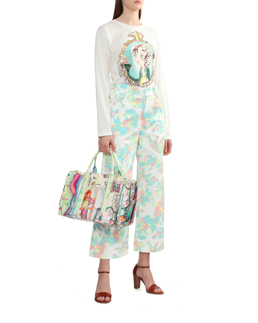 Floral denim pants