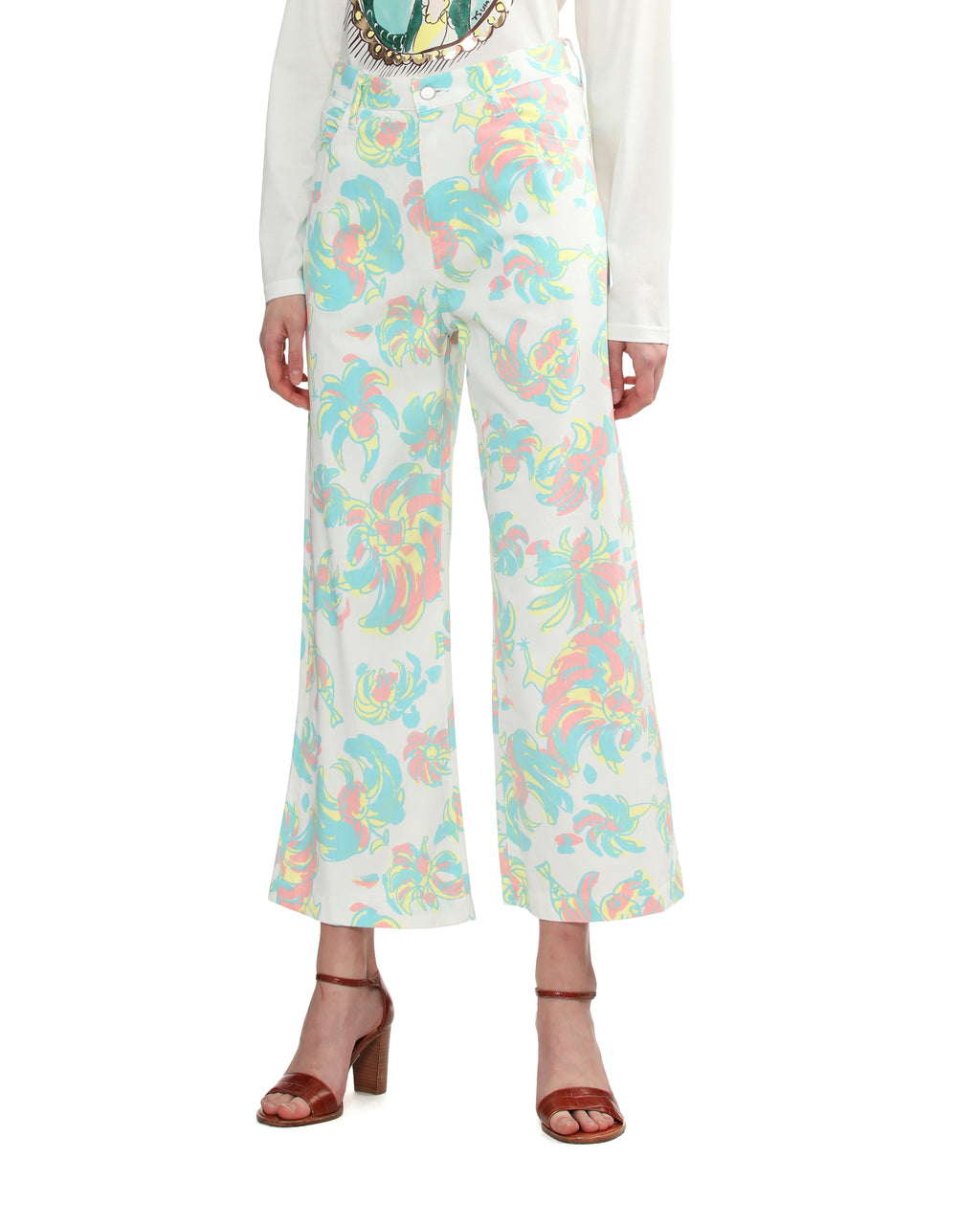 Floral denim pants