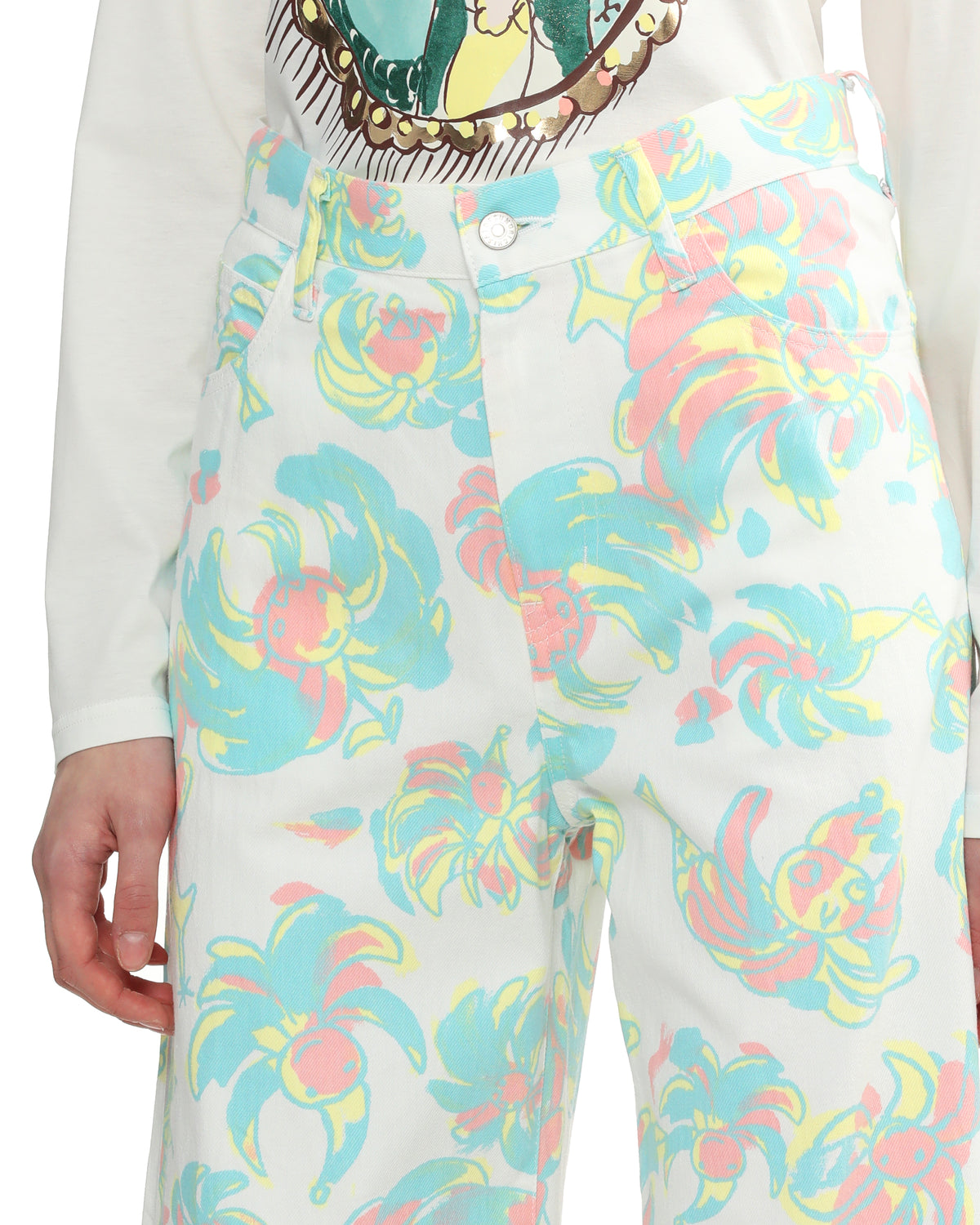 Floral denim pants