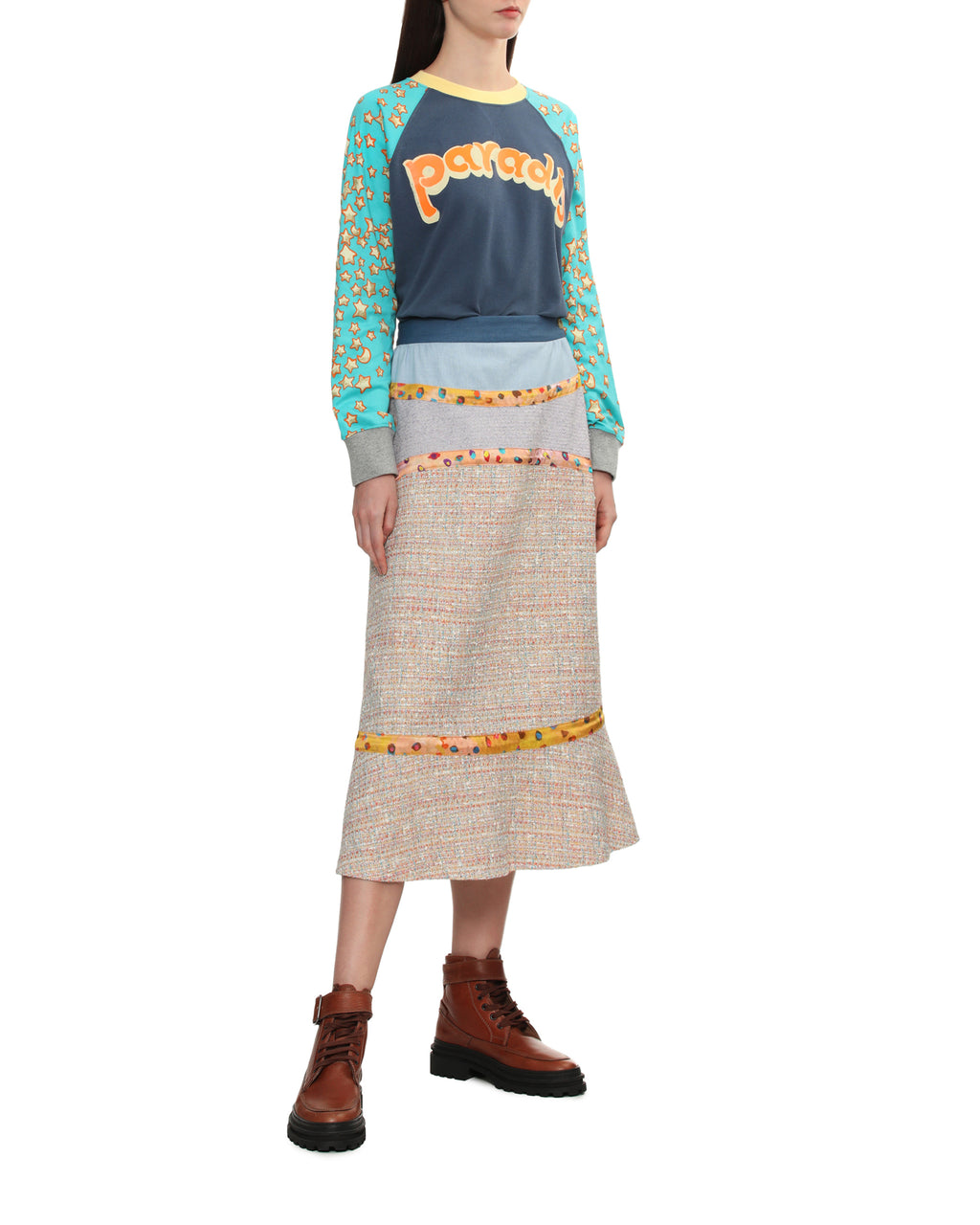 Panelled midi skirt