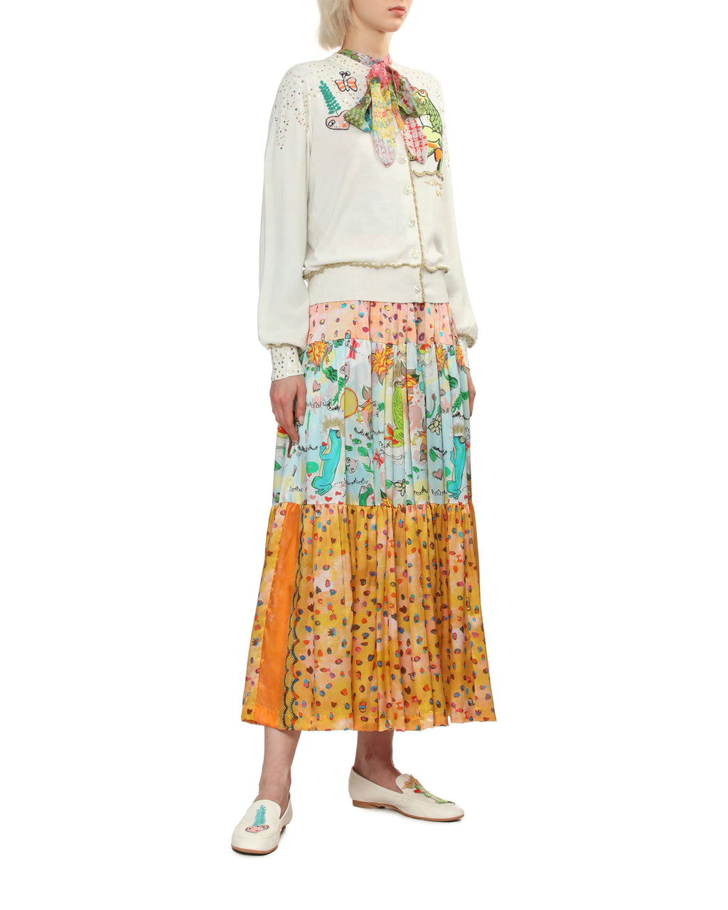 Patchwork print bow-tie blouse