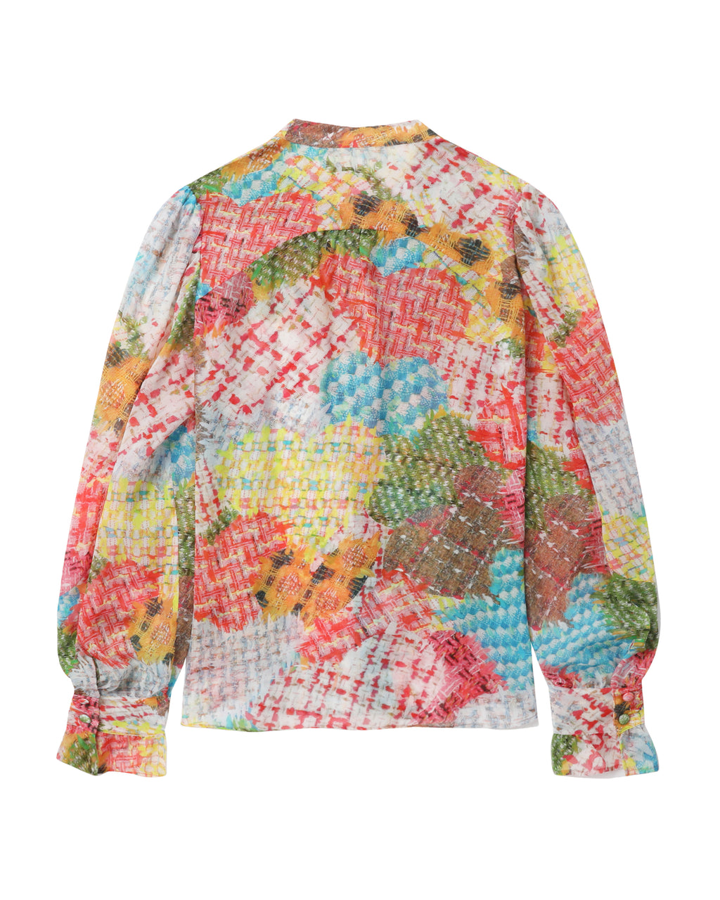 Patchwork print bow-tie blouse