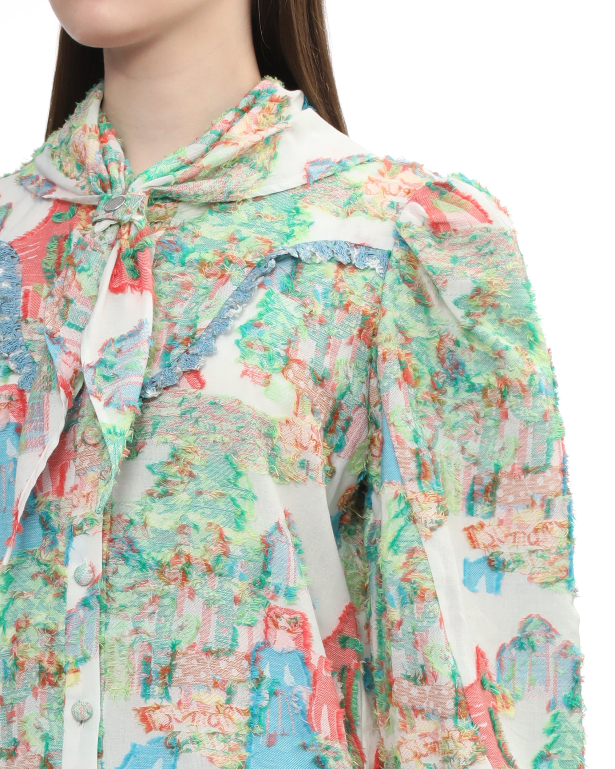 Embroidered button down top